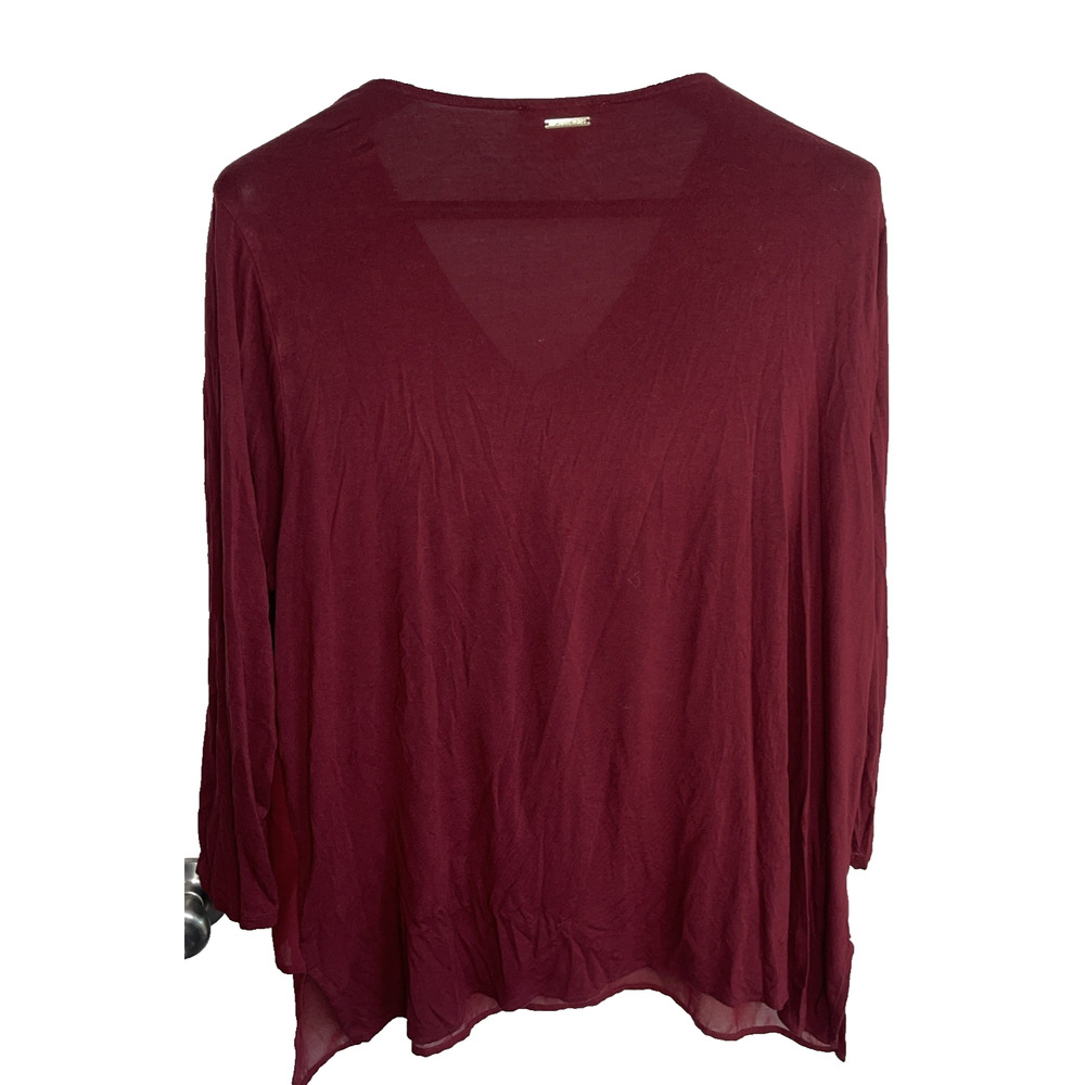 Michael Kors Top Womens Plus 2X Maroon Mixed Media V Neck Long Sleeve Career - Picture 6 of 7